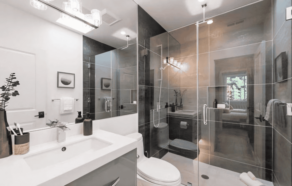 Spa-inspired bathroom with freestanding soaking tub in Saratoga whole home renovation by California Bay Builders