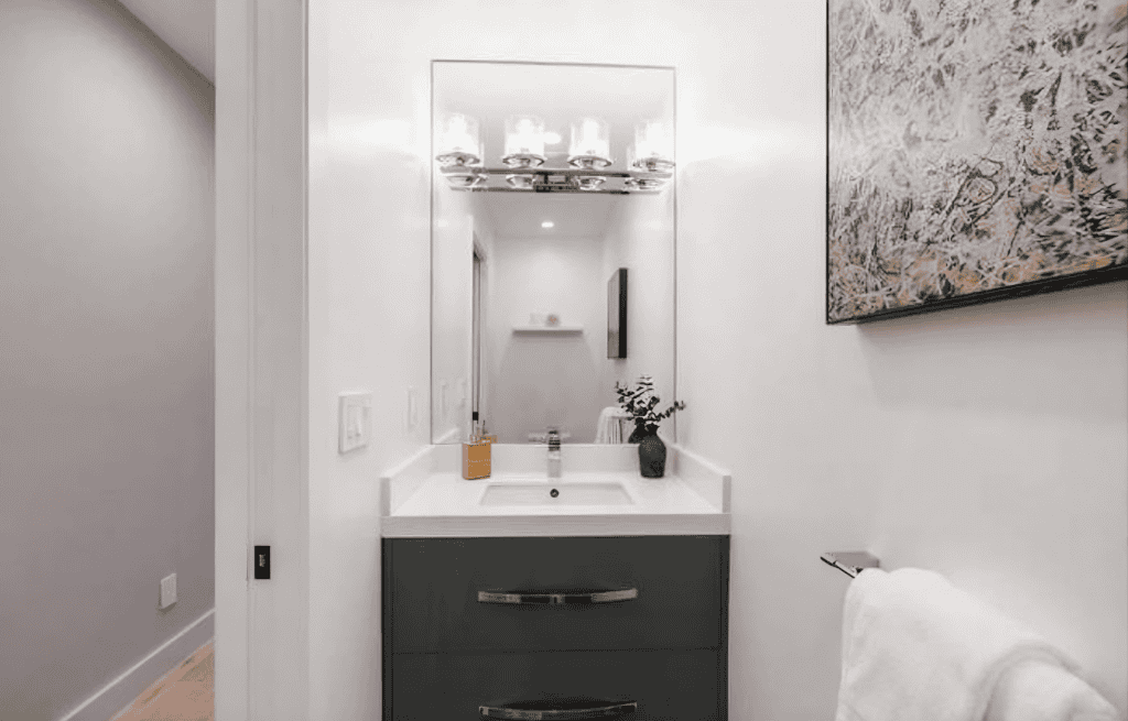 Modern bathroom with sleek design.