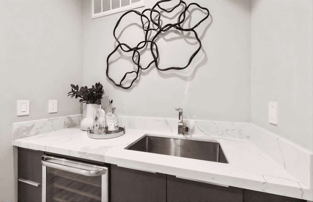 Modern kitchen with artistic wall decor
