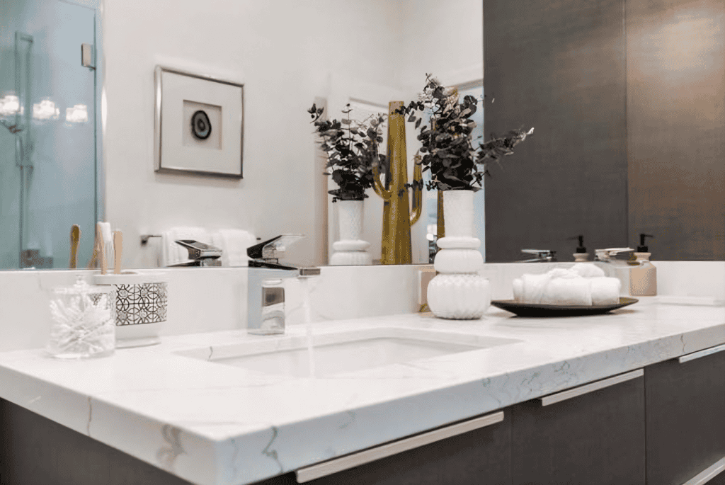 Modern bathroom with elegant decor.