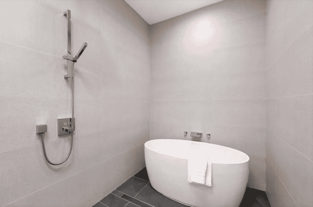 Modern bathroom with freestanding tub